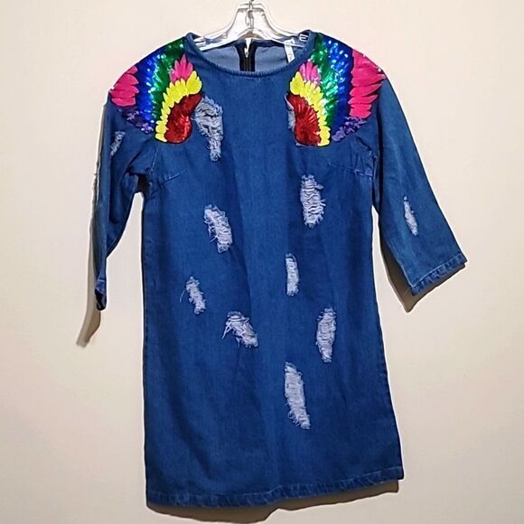 DenimLand Blue Jeans Distress Dress Sz Medium - Picture 4 of 9